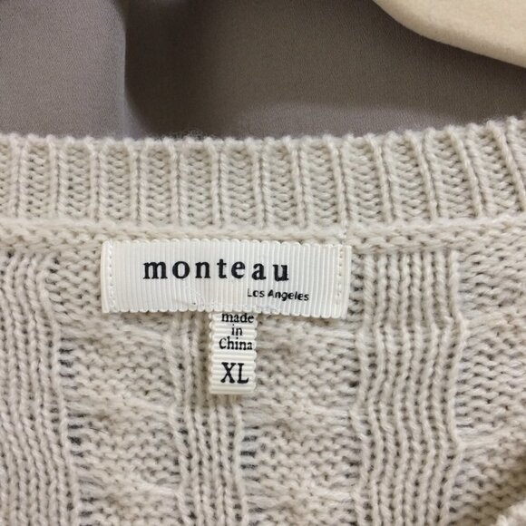 Monteau Cable Sweater Lace Hemline 100% Acrylic Beige Scoop Neck XL - Picture 4 of 6